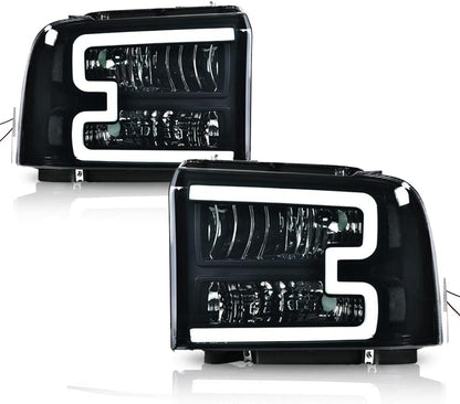 Pit66 LED Headlights Compatible With 2005 Ford F250 F350 F450 F550 Super Dutyford Excursion Not Fit Sealed Headlight Model Clear Lens Black Housing Amber Reflector