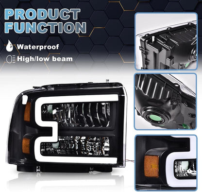 Pit66 LED Headlights Compatible With 2005 Ford F250 F350 F450 F550 Super Dutyford Excursion Not Fit Sealed Headlight Model Clear Lens Black Housing Amber Reflector