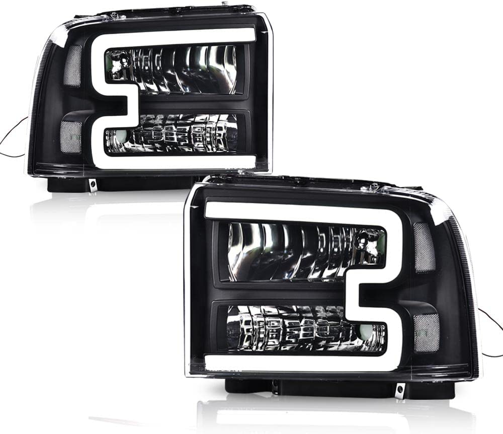 PIT66 LED Headlights, Compatible with 2005 Ford F250 F350 F450 F550 Super Duty/Ford Excursion, (Not Fit Sealed Headlight Model), Clear Lens, Black Housing, Amber Reflector