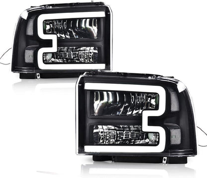 Pit66 LED Headlights Compatible With 2005 Ford F250 F350 F450 F550 Super Dutyford Excursion Not Fit Sealed Headlight Model Clear Lens Black Housing Amber Reflector