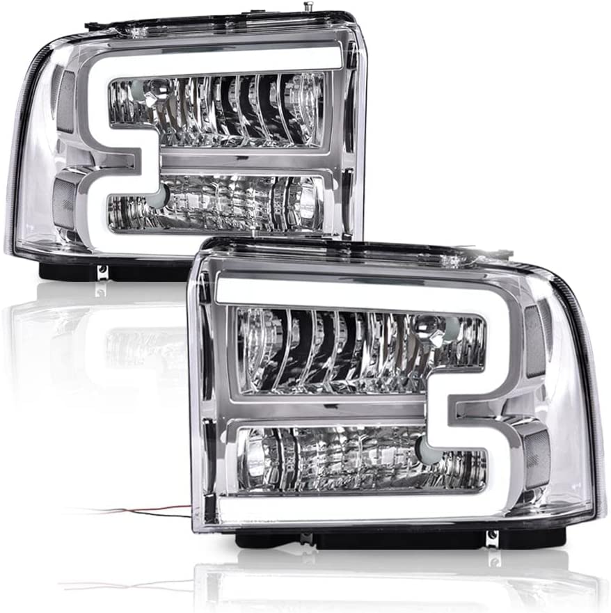 PIT66 LED Headlights, Compatible with 2005 Ford F250 F350 F450 F550 Super Duty/Ford Excursion, (Not Fit Sealed Headlight Model), Clear Lens, Black Housing, Amber Reflector