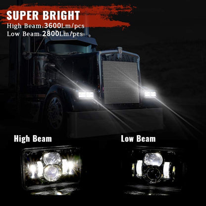 Faros delanteros LED rectangulares de repuesto H4651 H4652 H4656 H4666 H6545 compatible con Peterbilt Kenworth Freightinger Ford Probe Oldsmobile Cutlass - cromado