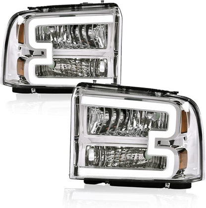 Pit66 LED Headlights Compatible With 2005 Ford F250 F350 F450 F550 Super Dutyford Excursion Not Fit Sealed Headlight Model Clear Lens Black Housing Amber Reflector