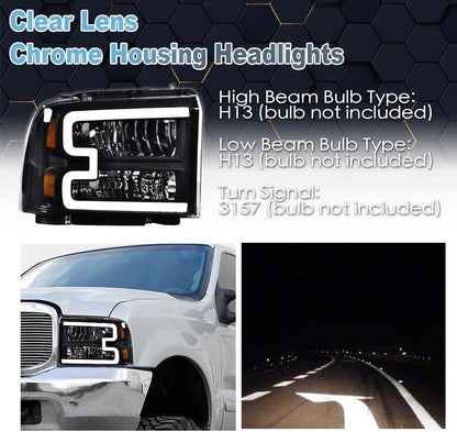 Pit66 LED Headlights Compatible With 2005 Ford F250 F350 F450 F550 Super Dutyford Excursion Not Fit Sealed Headlight Model Clear Lens Black Housing Amber Reflector