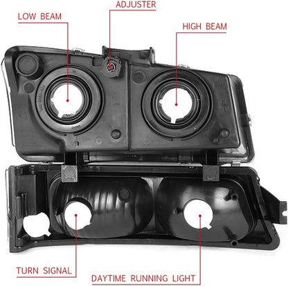 Dna Motoring Hlohcs034pchcl1 Chrome Housing Headlights Compatible With 20032006 Chevy Silveradoavalanche Fit Models Without Factory Cladding Clear
