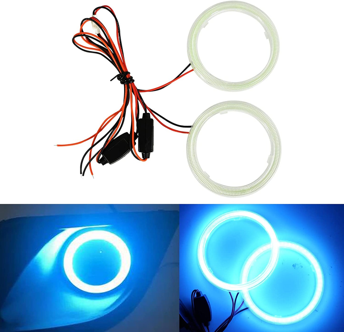 Qasim - 1 pair of COB LED Ojos de Ángel cosmetic rings for headlights, from 12 V to 24 V.