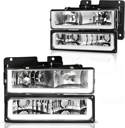 Dwvo Headlight Assembly Compatible With 19941999 Chevy Ck Series 1500 2500 3500tahoesuburbansilverado Wcorner And Bumper Lights Black Housing