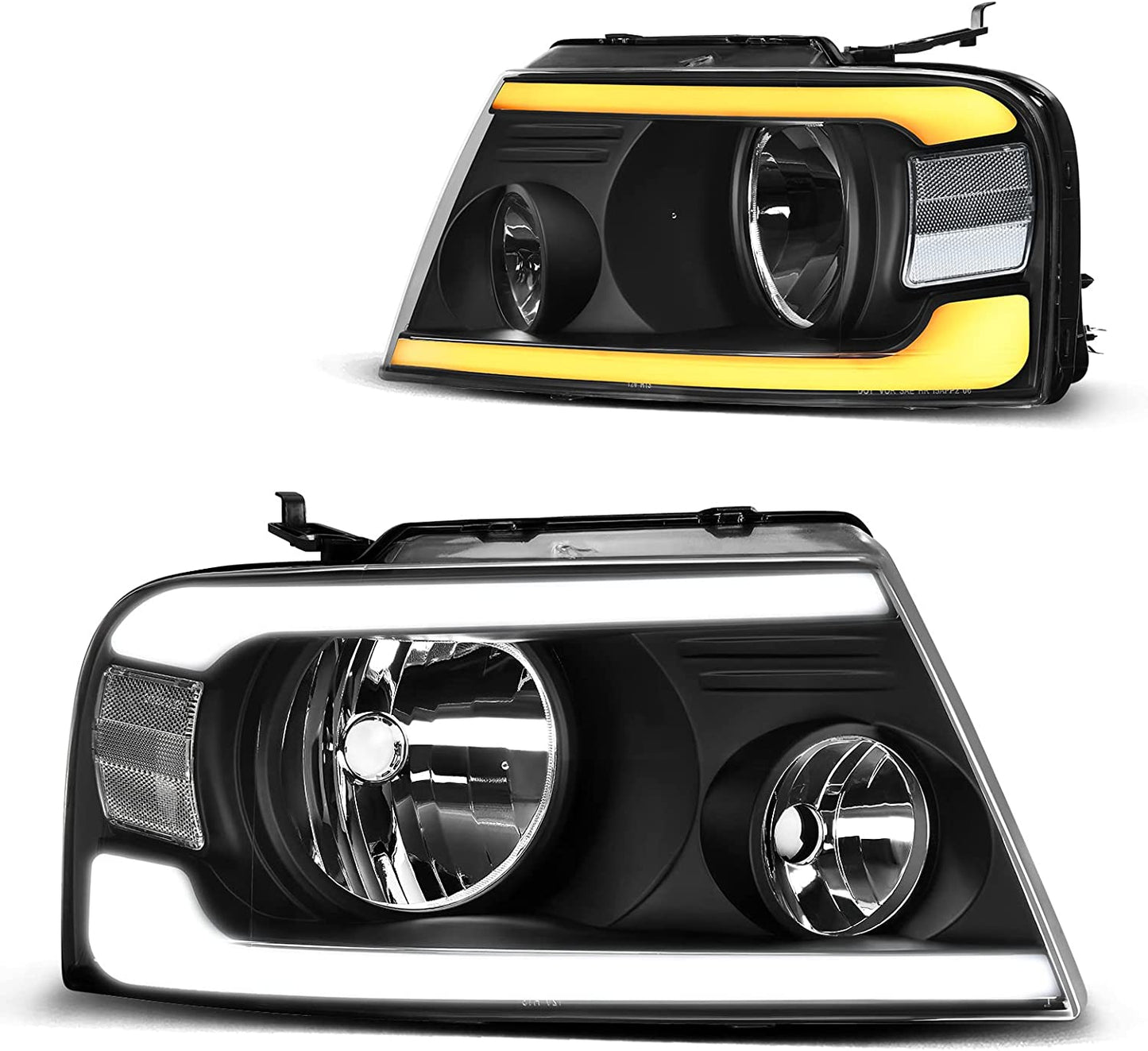 DWVO Headlight Assembly Compatible with 2004 2005 2006 2007 2008 Ford F150 Pickup Driver and Passenger Side Chrome Housing Amber Reflector