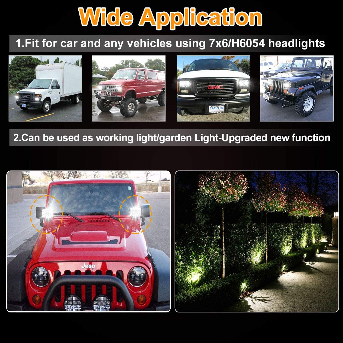 H5054 KASLIGHT 5x7 LED Headlights, 7x6 High/Low Beam Sealed Headlights, H4 9003, 6054 H5054 Socket, for Jeep Wrangler YJ XJ S10 Pickup Chevy Blazer Express Van/Cherokee Truck Ford E250