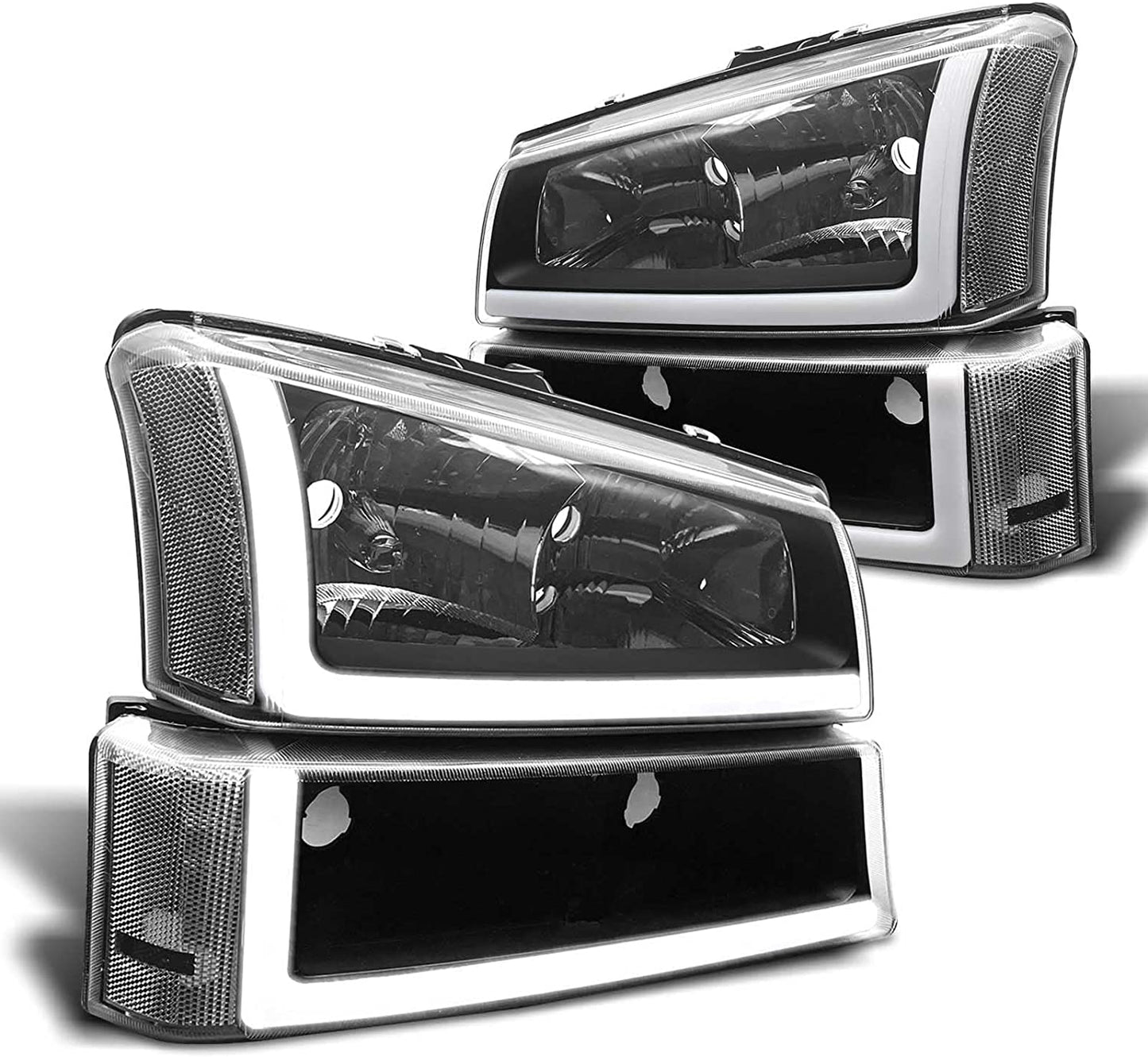 ADCARLIGHTS 2003-2006 Silverado Headlight Assembly for 2003-2006 Chevy Silverado Avalanche 1500/2500/3500 Clear Chrome Lens with Amber Reflector Replacement Left and Right