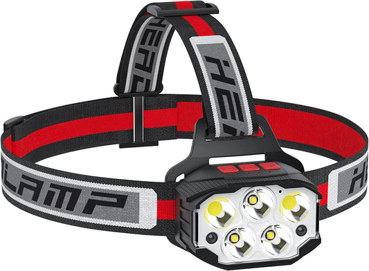 RENAISSANT 1-Pack USB Rechargeable Headlamp with 5 Light Sources and 6 Modes, Ultra Bright 650 Lumens, Light Head Lamp for Kids. IPX45 sensor headlamps for running, camping, hiking