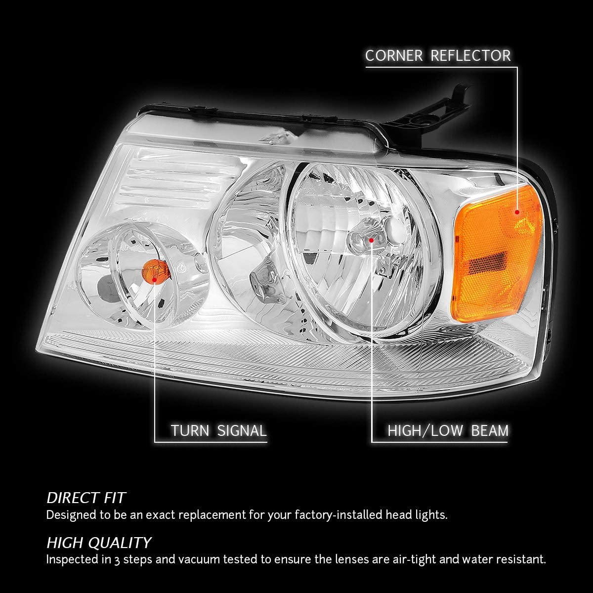 DNA Motoring HL-OH-F1504-CH-AM Headlight Assembly - Driver and Passenger Side