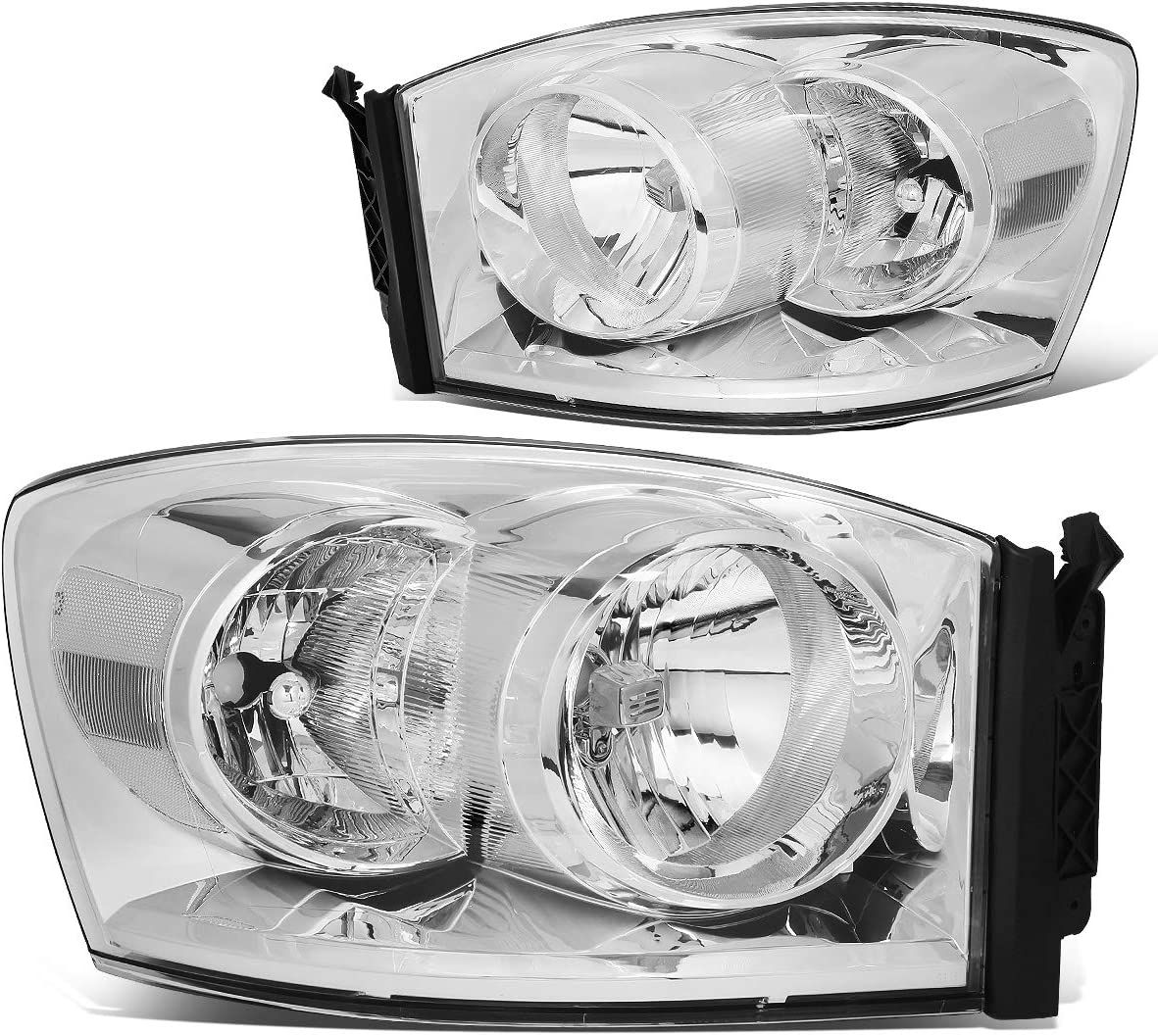 Auto Dynasty Factory Style Headlights Compatible with 06-09 Dodge Ram 1500 2500 3500 - Driver and Passenger Side - Clear Lens with Chrome Housing