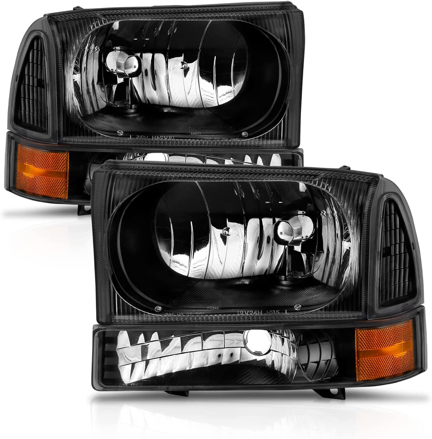 AmeriLite For Ford Super Duty F250 F350 F450 F550 | Excursion Chrome  Factory Style Replacement Headlights w/Bumper Corner Set - Passenger and  Driver