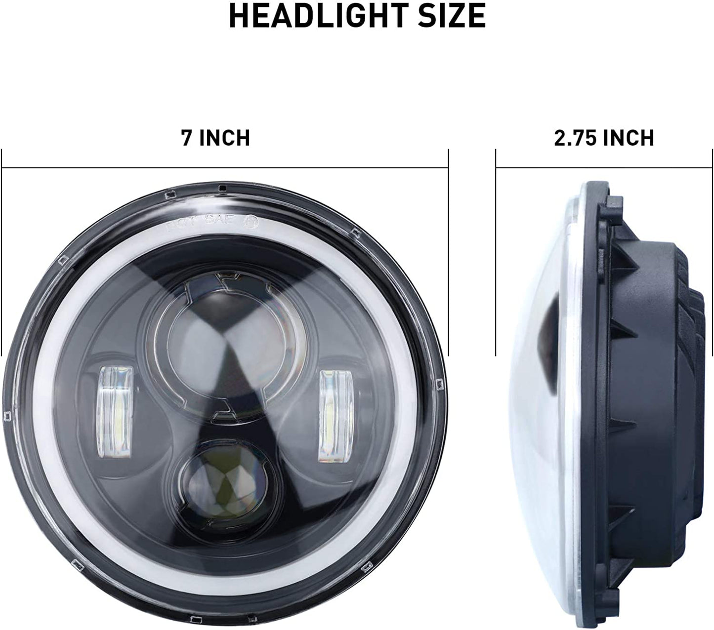 KASLIGHT 7 Inch H6024 Round LED Headlights 7 Inch Black High Low Sealed Beam H4-H13 Adapter Compatible with Jeep Wrangler JK TJ LJ CJ Hummber H1 H2 (Pair)