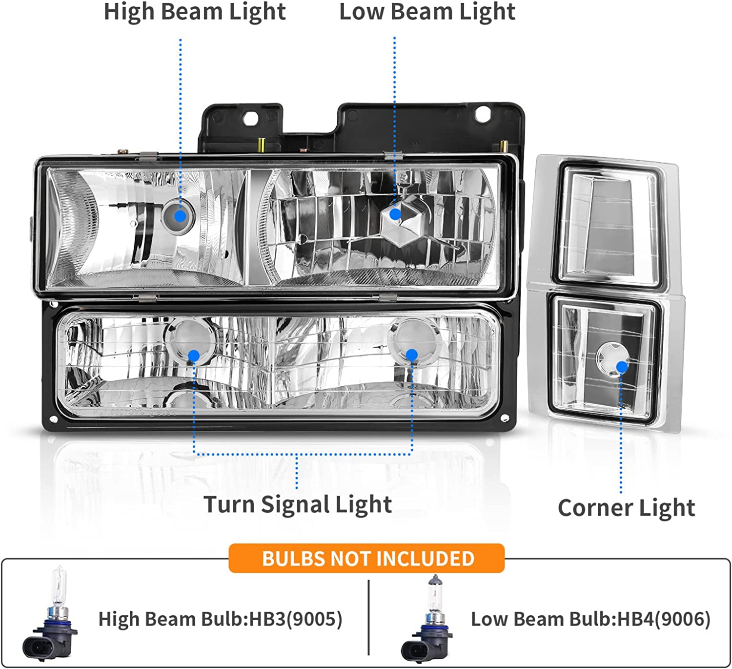 DWVO Headlight Assembly Compatible with 1994-1999 Chevy C/K Series