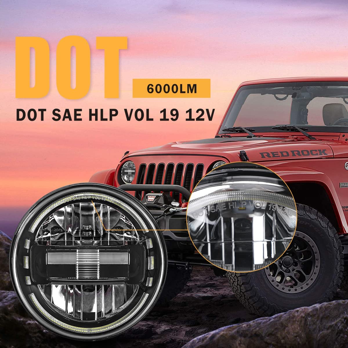 DOT Approved 7" LED Headlights for 1997-2018 Jeep Wrangler JK LJ CJ TJ, Exclusive Patent Hummer H1 H2-2020 Headlights.