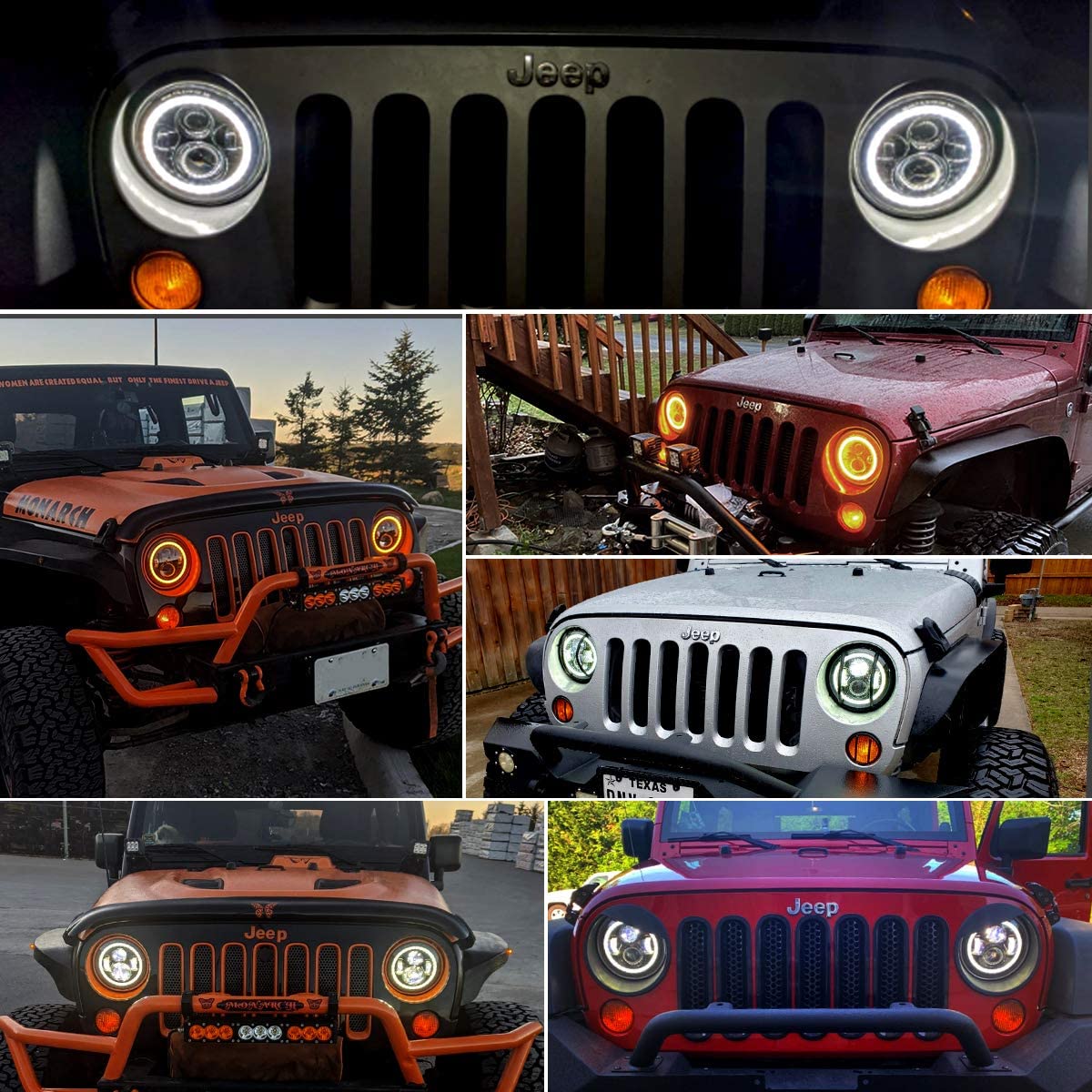GXENOGO 7 Inch LED Halo Headlights with Turn Signal Amber White DRL Compatible with 2007-2017 Jeep Wrangler JK JKU Headlamp Replacement-1 Pair Black