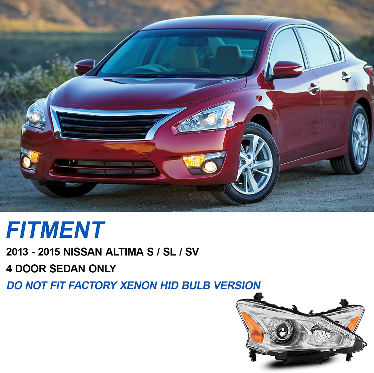 Pair Halogen Headlight Assembly Set Driver & Passenger Side Fits 2013-2015 Nissan Altima