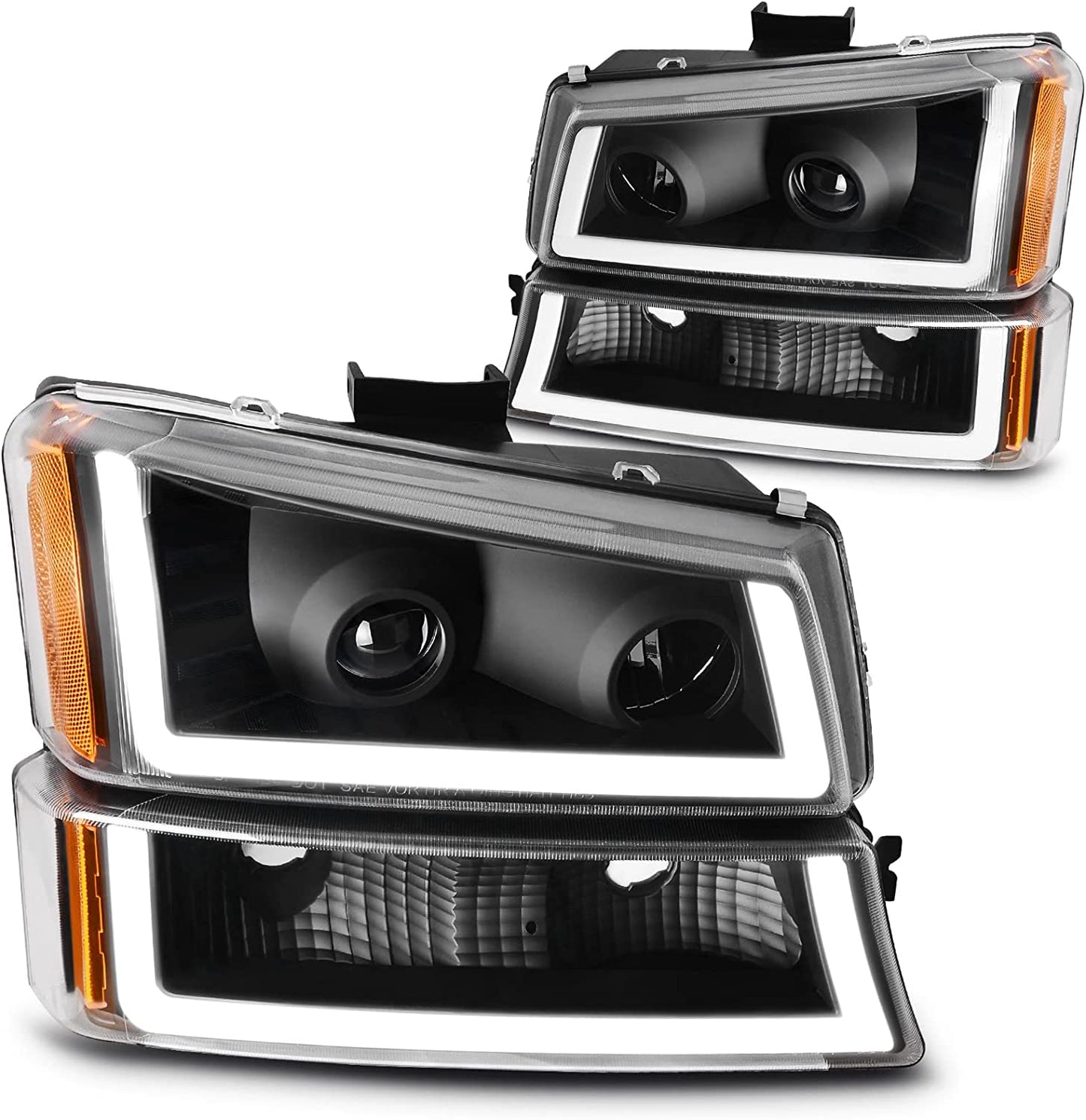 DWVO Headlight Assembly Compatible with Chevy Silverado Avalanche 1500 2500 3500 Black with Clear Housing