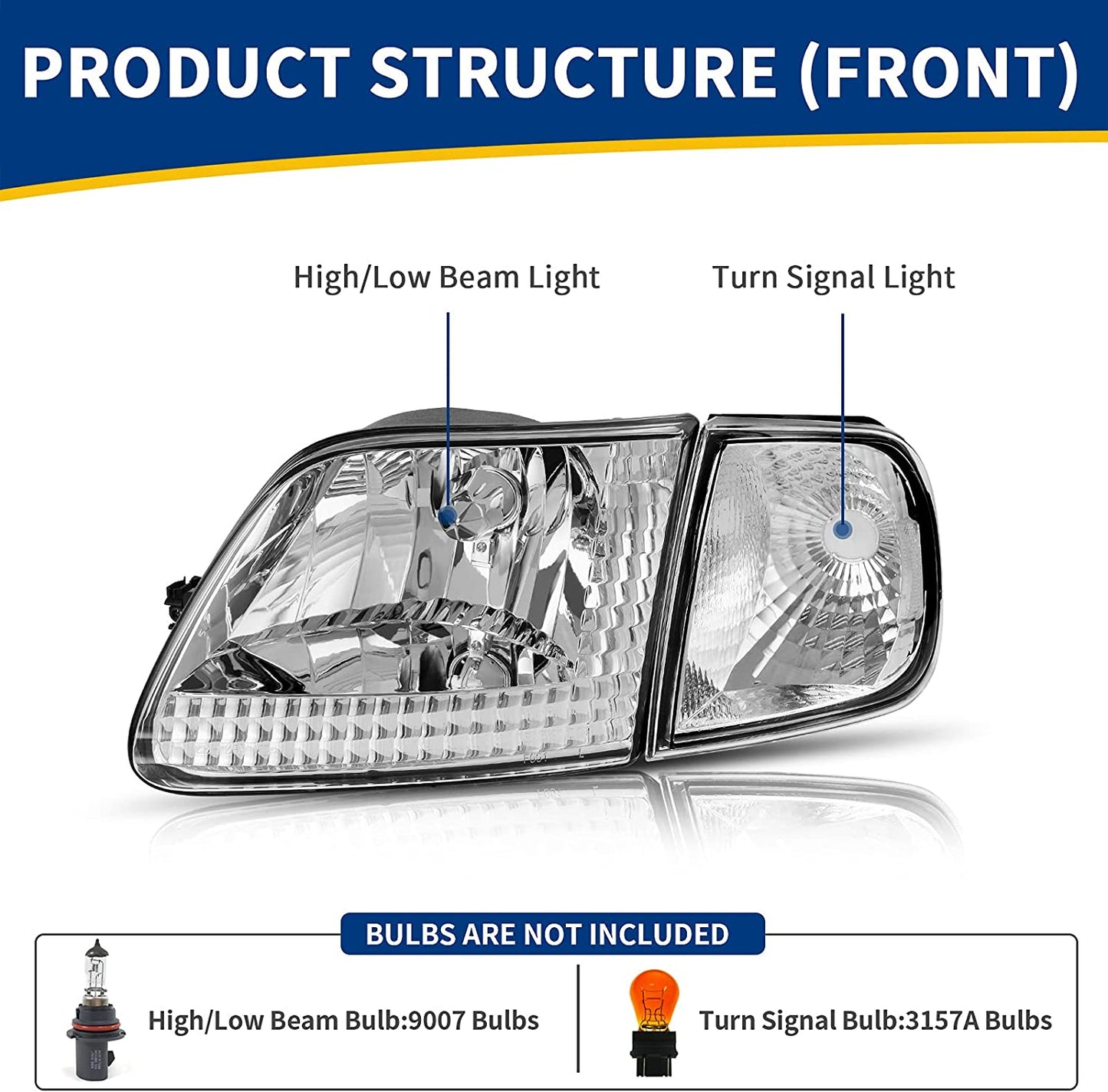 Headlight Assembly, Headlight Replacement, Fits 97-03 Ford F-150/97-02 Ford Expedition Pickup