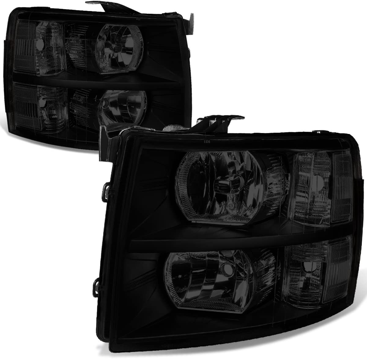 DNA Motoring HL-OH-CSIL07-BK-CL1 Black Headlights Pair Compatible with 07-13 Silverado 1500 2500 3500 HL-OH-CSIL07-BK-CL1