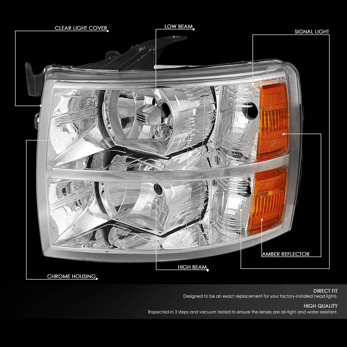 DNA Motoring HL-OH-CSIL07-CH-AM Chrome Amber Headlights Compatible with  07-13 Silverado 1500/2500 HD / 3500 HD Chrome / Amber 07-13 Silverado 1500