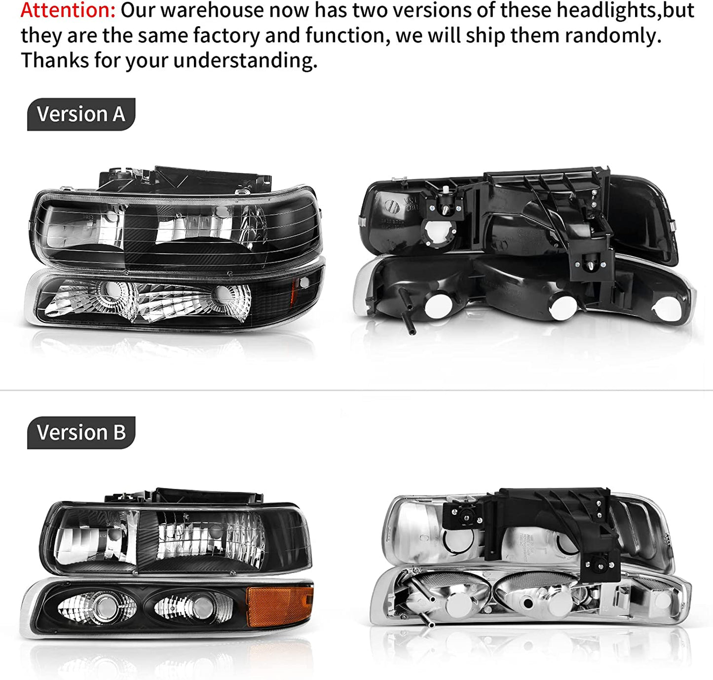 AUTOSAVER88 Headlights Assembly Compatible with 1999-2002 Chevy Silverado / 2001-2002 Chevy Silverado 1500 2500 / 2001-2002 Chevy Silverado 1500HD 2500HD 3500 / 2000-2006 Tahoe Suburban 1500 2500 with Lights in Bumpers