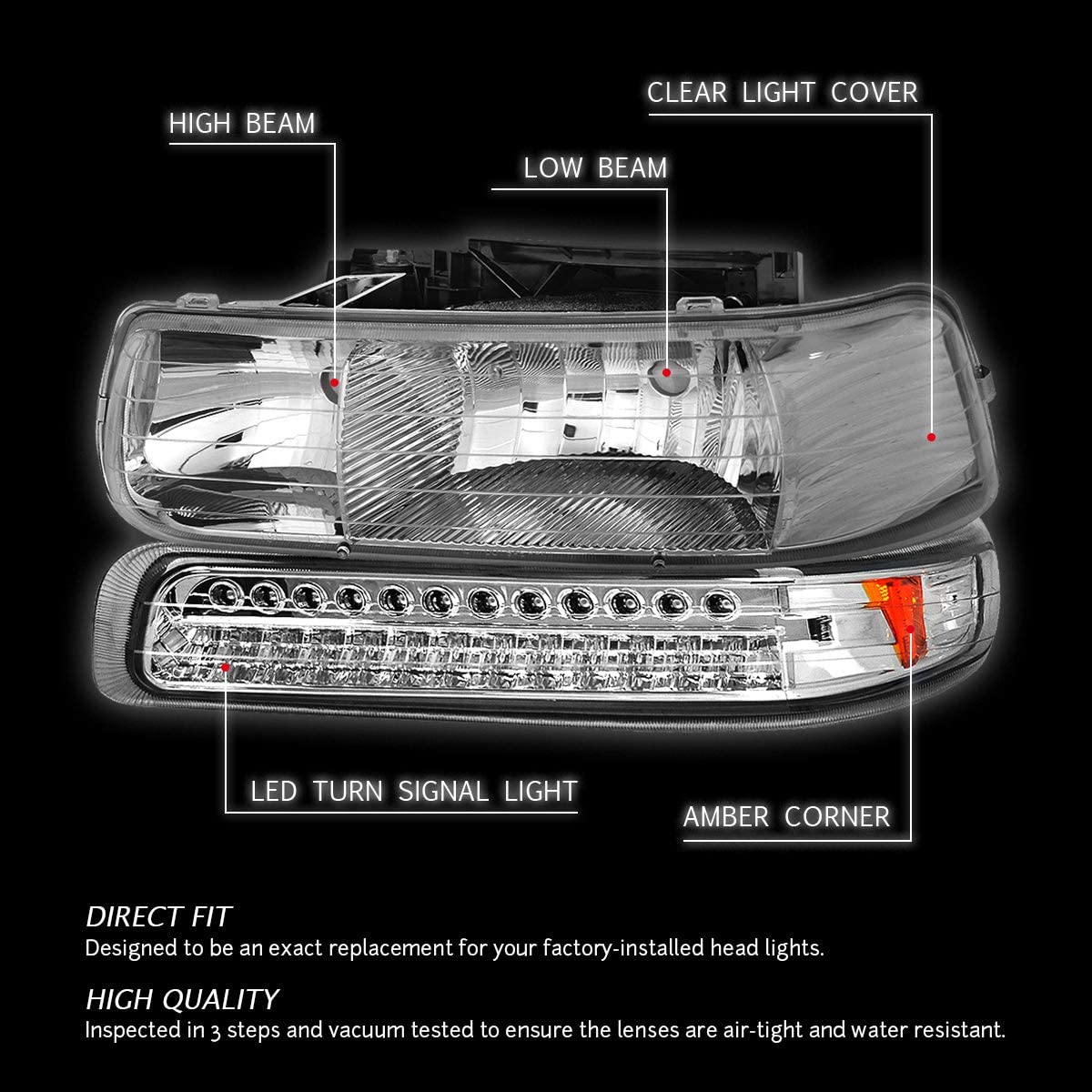 ADN Motoring HL-OH-CS99-4P-SM-AB Driver and Passenger Side Headlight Assembly.