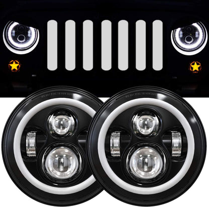 Gxenogo 7 Inch LED Halo Headlights With Turn Signal Amber White Drl Compatible 20072017 Jeep Wrangler Jk Jku Headlamp Replacement1 Pair Black