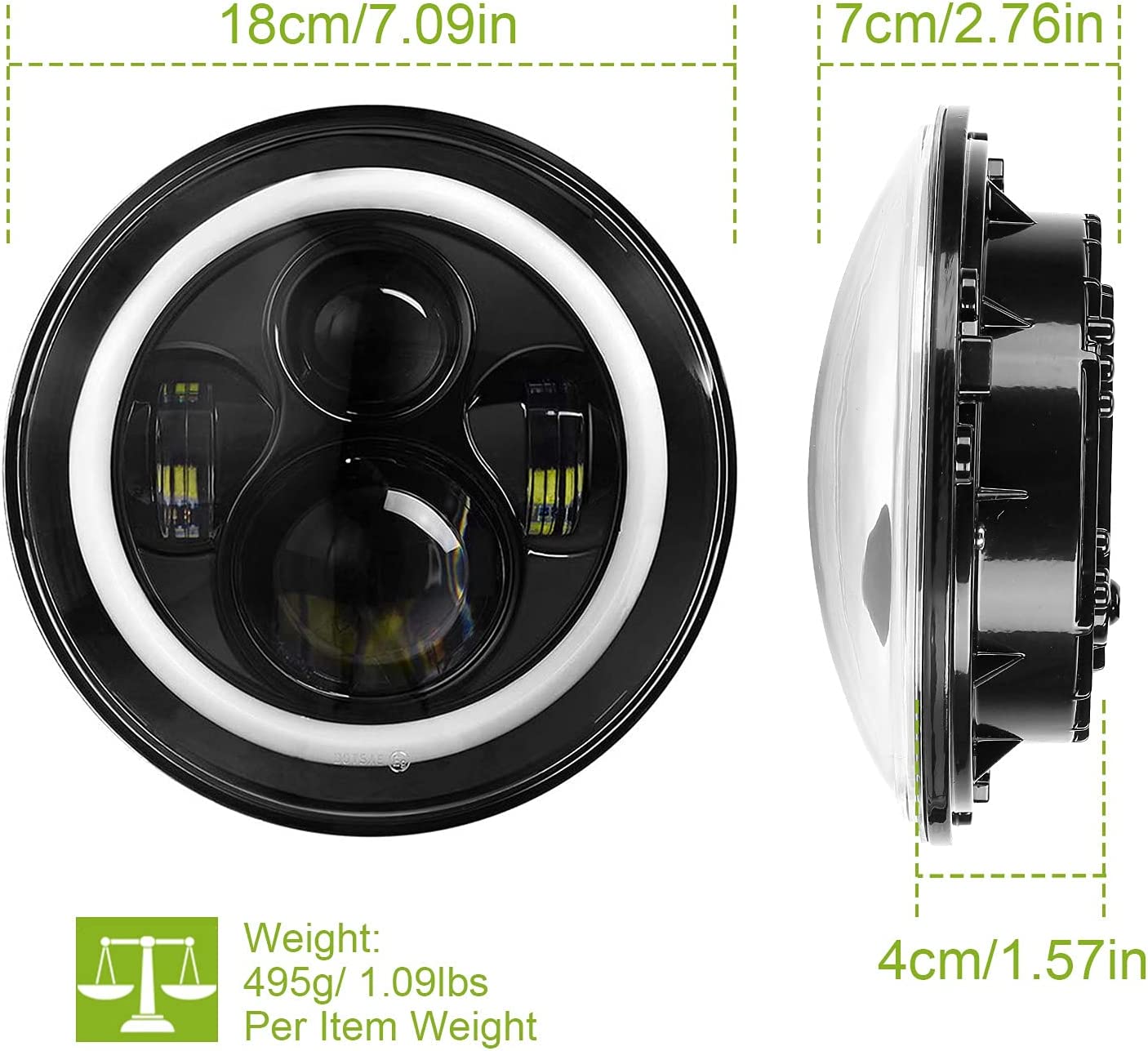 Moclever Round Halo LED Headlight, 2PCS 7 Inch LED Headlights 6000 Lumens Offroad Light Angle Eyes Compatible with Jep Wrangler TJ JK CJ with H4 to H13 Adapter Plug and Play