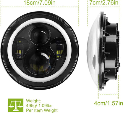 Moclever Round Halo LED Headlight 2pcs 7 Inch Headlights 6000 Lumens Offroad Light Angle Eyes Compatible With Jep Wrangler Tj Jk Cj H4 To H13 Adapter Plug And Play
