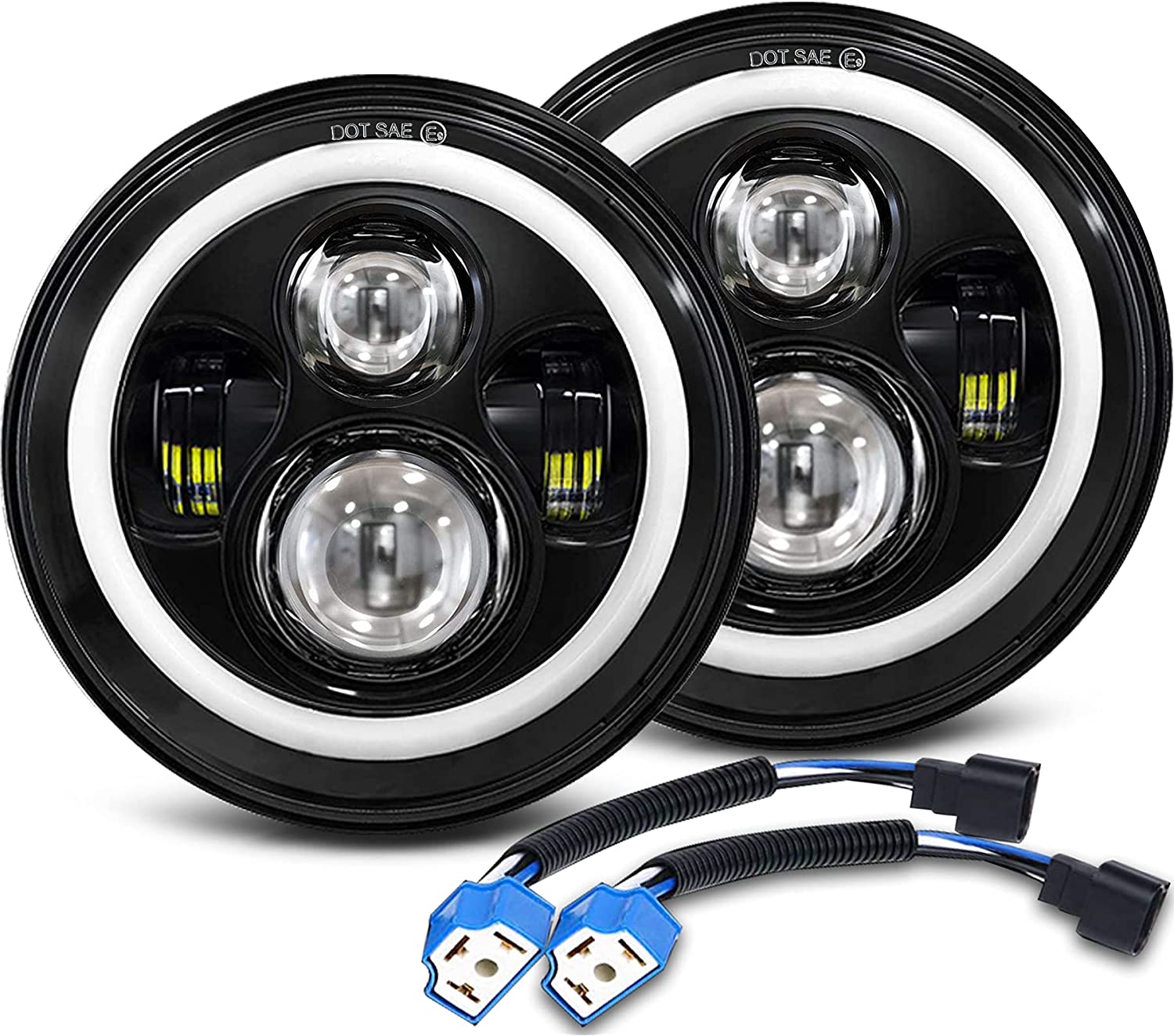 MGLLIGHT 7 Inch Round LED Headlights Halo Angel Eyes DRL Amber Turn Si ...