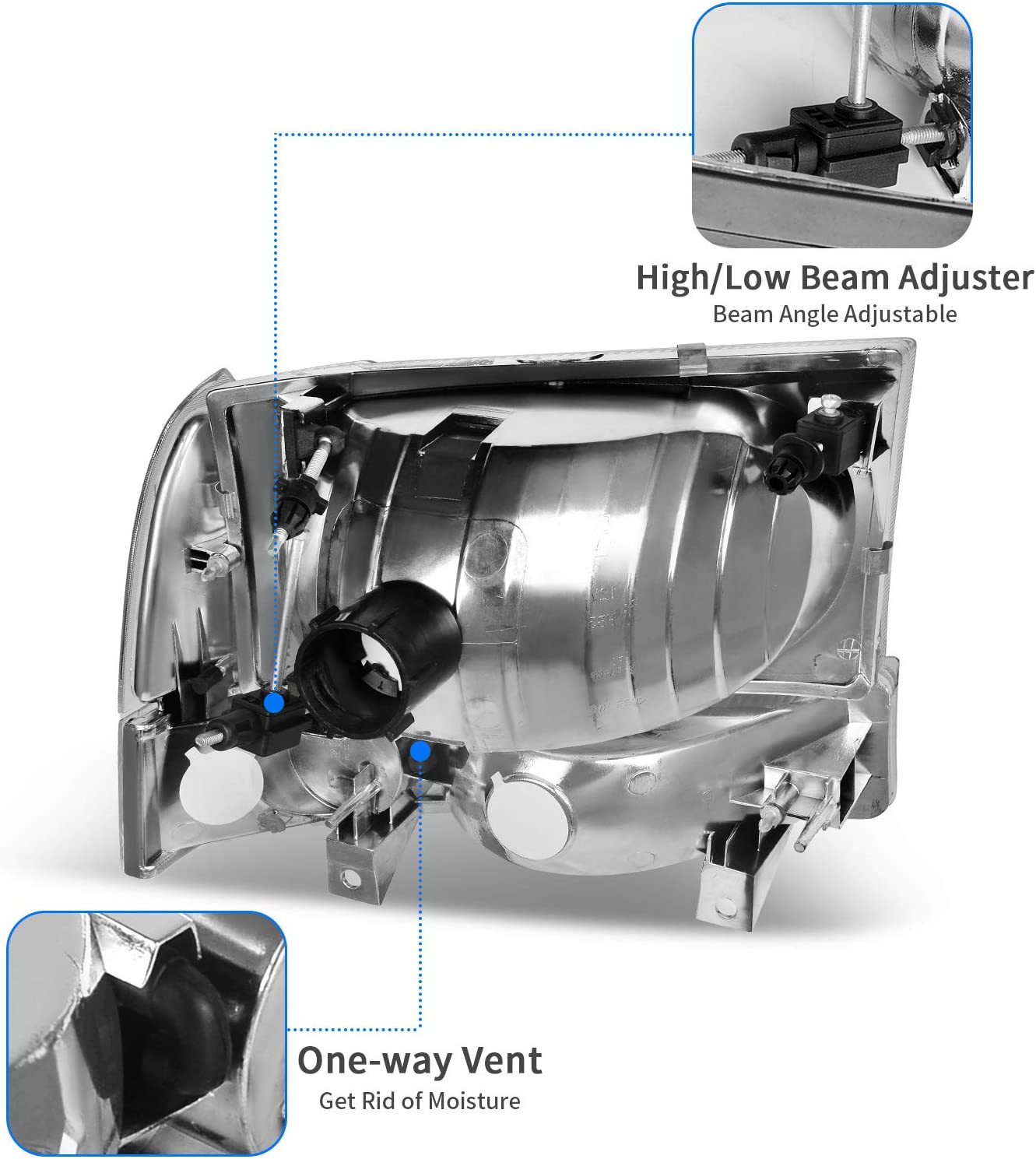 DWVO Headlight Assembly Compatible with Ford F-250 F-350 F-450 F-550 Super Duty Pickup Truck + Signal Lamps, Chrome Housing, Clear Lens, Amber Reflector