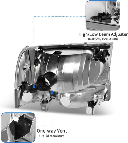Dwvo Headlight Assembly Compatible With Ford F250 F350 F450 F550 Super Duty Pickup Truck Signal Lamps Chrome Housing Clear Lens Amber Reflector
