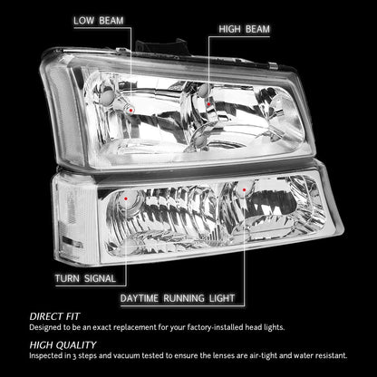 Dna Motoring Hlohcs034pchcl1 Chrome Housing Headlights Compatible With 20032006 Chevy Silveradoavalanche Fit Models Without Factory Cladding Clear