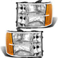 ADCARLIGHTS 2007-2014 Sierra Headlight Assembly Compatible with 2007-2014 GMC Sierra 1500 / 07-14 GMC Sierra 2500HD 3500HD Chrome Housing with Amber Reflector Replacement Left and Right