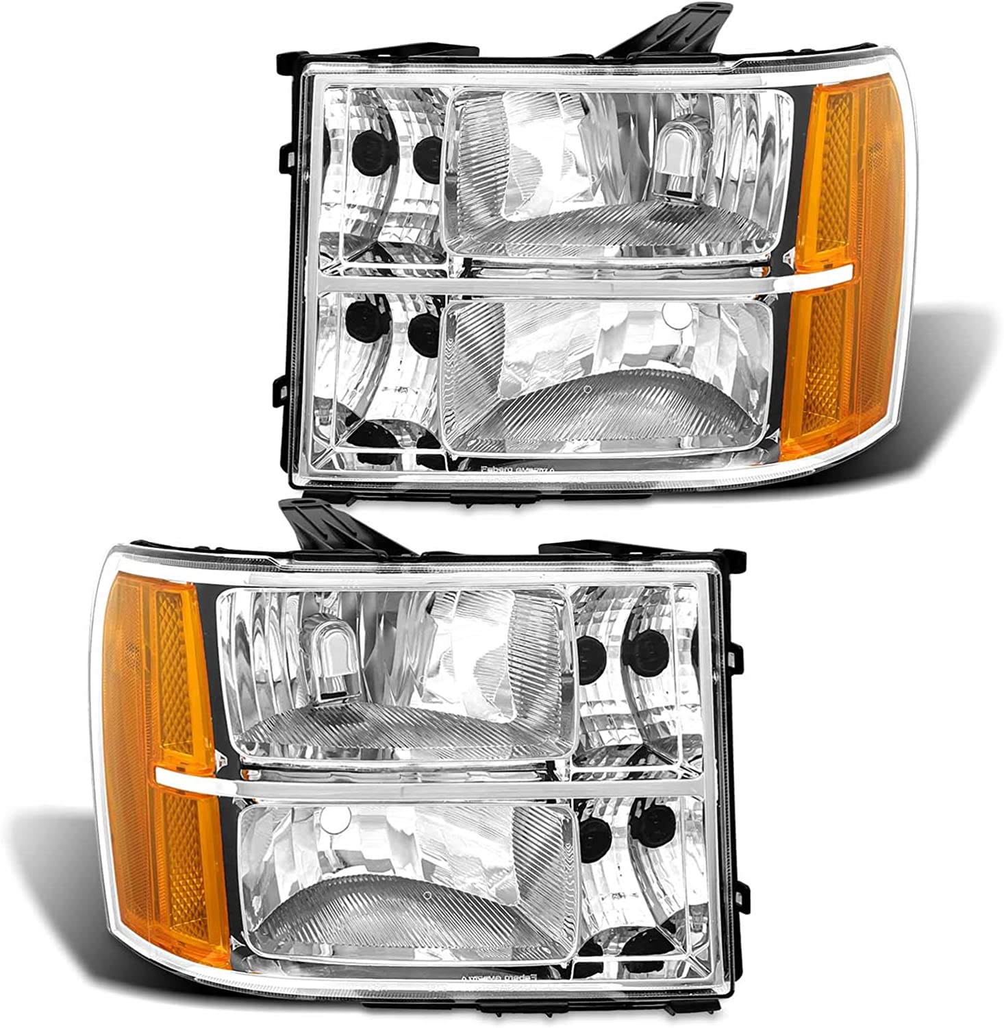 ADCARLIGHTS 2007-2014 Sierra Headlight Assembly Compatible with 2007-2014  GMC Sierra 1500 / 07-14 GMC Sierra 2500HD 3500HD Chrome Housing with Amber 