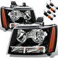 AmeriLite Black Replacement Headlights For Chevy Tahoe / Suburban / Avalanche (Pair) - Driver and Passenger Side Black Housing