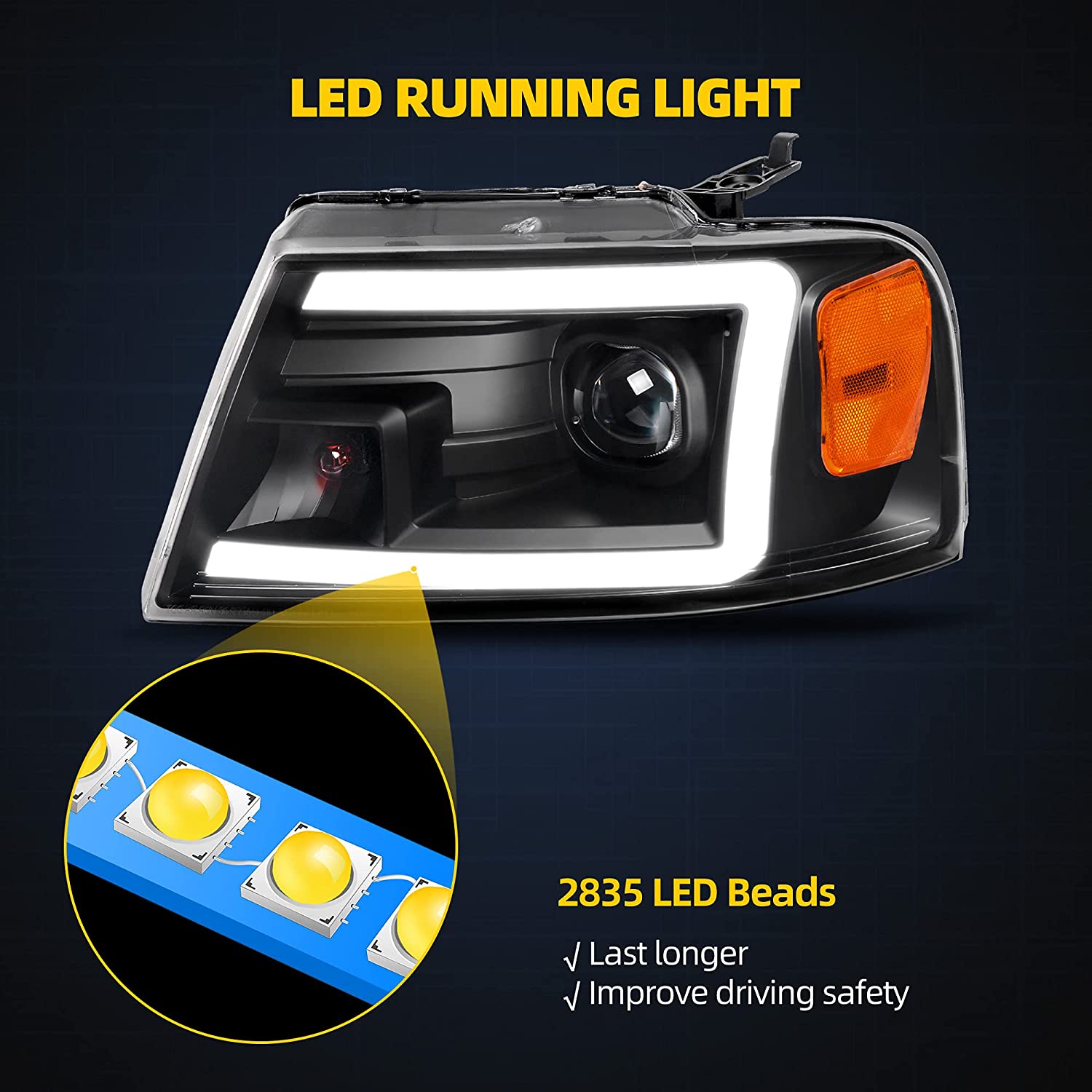 2004 - 2008 Ford F-150 Black Housing with led DRL – NTXGlow