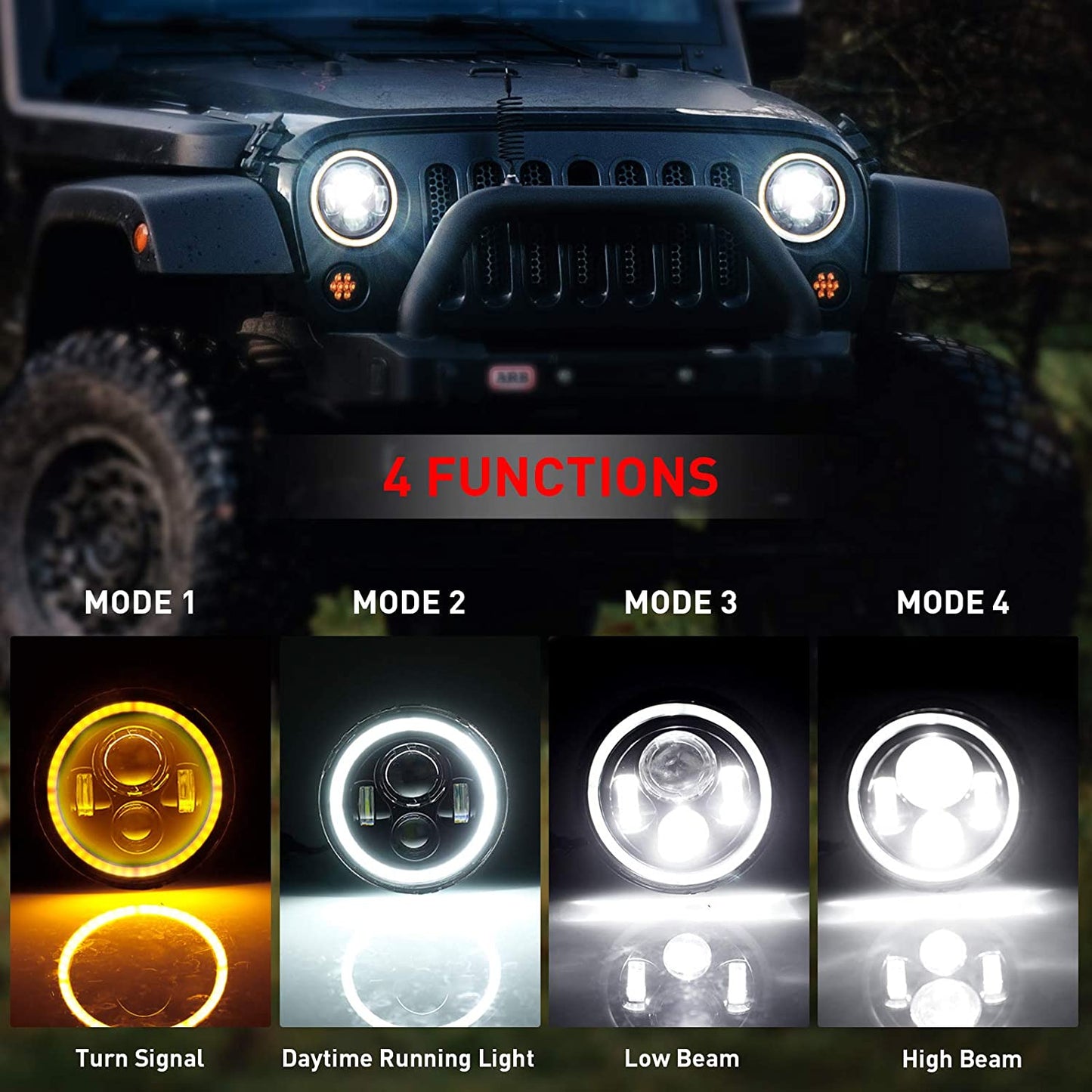 7 Inch H6024 Round LED Headlights 7 Inch Black High Low Sealed Beam H4-H13 Adapter Compatible with Jeep Wrangler JK TJ LJ CJ Hummber H1 H2 (Pair)