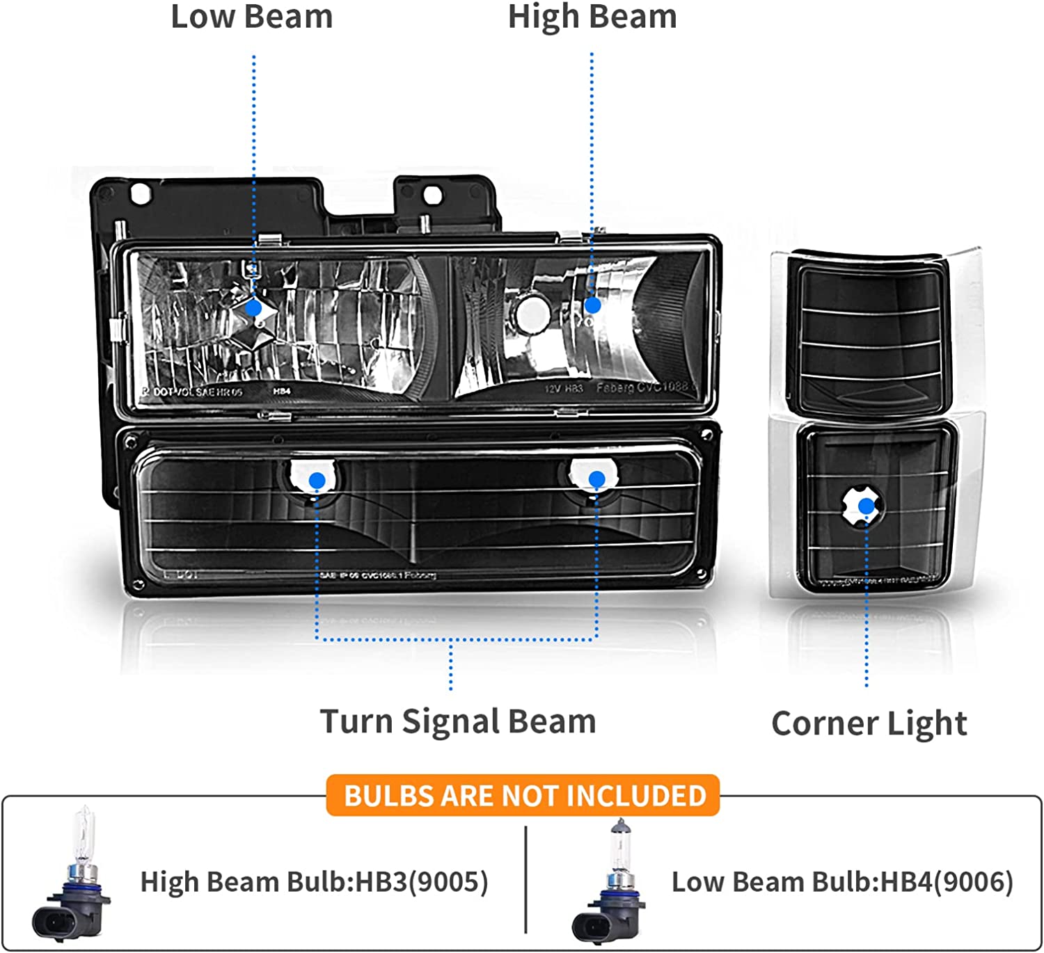 DWVO Headlight Assembly Compatible with 1994-1999 Chevy C/K Series