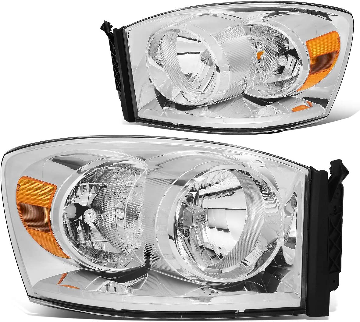 Auto Dynasty Factory Style Headlights Compatible with 06-09 Dodge Ram 1500 2500 3500 - Driver and Passenger Side - Clear Lens with Chrome Housing