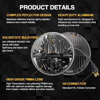7 Inch LED Headlight Round Dot Approved