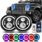 SUNPIE 7 Inch RGBW LED Halo Light Bulb IP67 Waterproof APP/Remote Control, 20 Color Changing Modes, Custom Colors, Music Mode, Voice Mode Compatible with JK/JKU 1997-2006 TJ LJ, 76-86 CJ