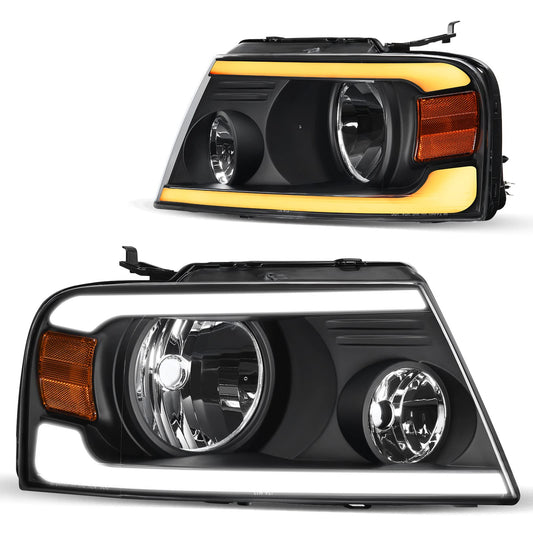2004 - 2008 Ford F150 switchback turn signal headlights with black housing