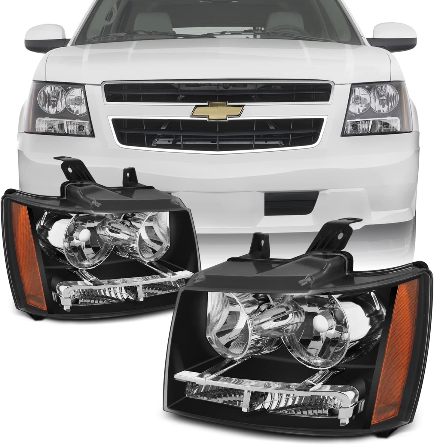 AKKON - For 07-13 Suburban Tahoe Avalanche Chrome Clear Headlights, Direct Replacement Left + Right