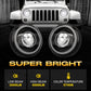 LX-LIGHT DOT Super Bright 7 Inch Projection LED Headlights with Halo DRL/Turn Signal Compatible with Jeep Wrangler TJ JK JKU JL Hummer H1 H2 Defender 90 110, Black
