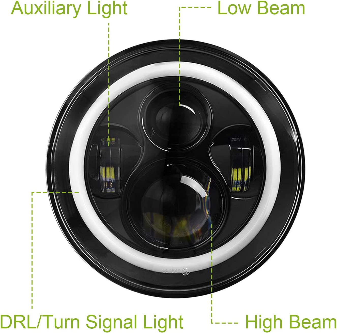 Moclever Round Halo LED Headlight, 2PCS 7 Inch LED Headlights 6000 Lumens Offroad Light Angle Eyes Compatible with Jep Wrangler TJ JK CJ with H4 to H13 Adapter Plug and Play