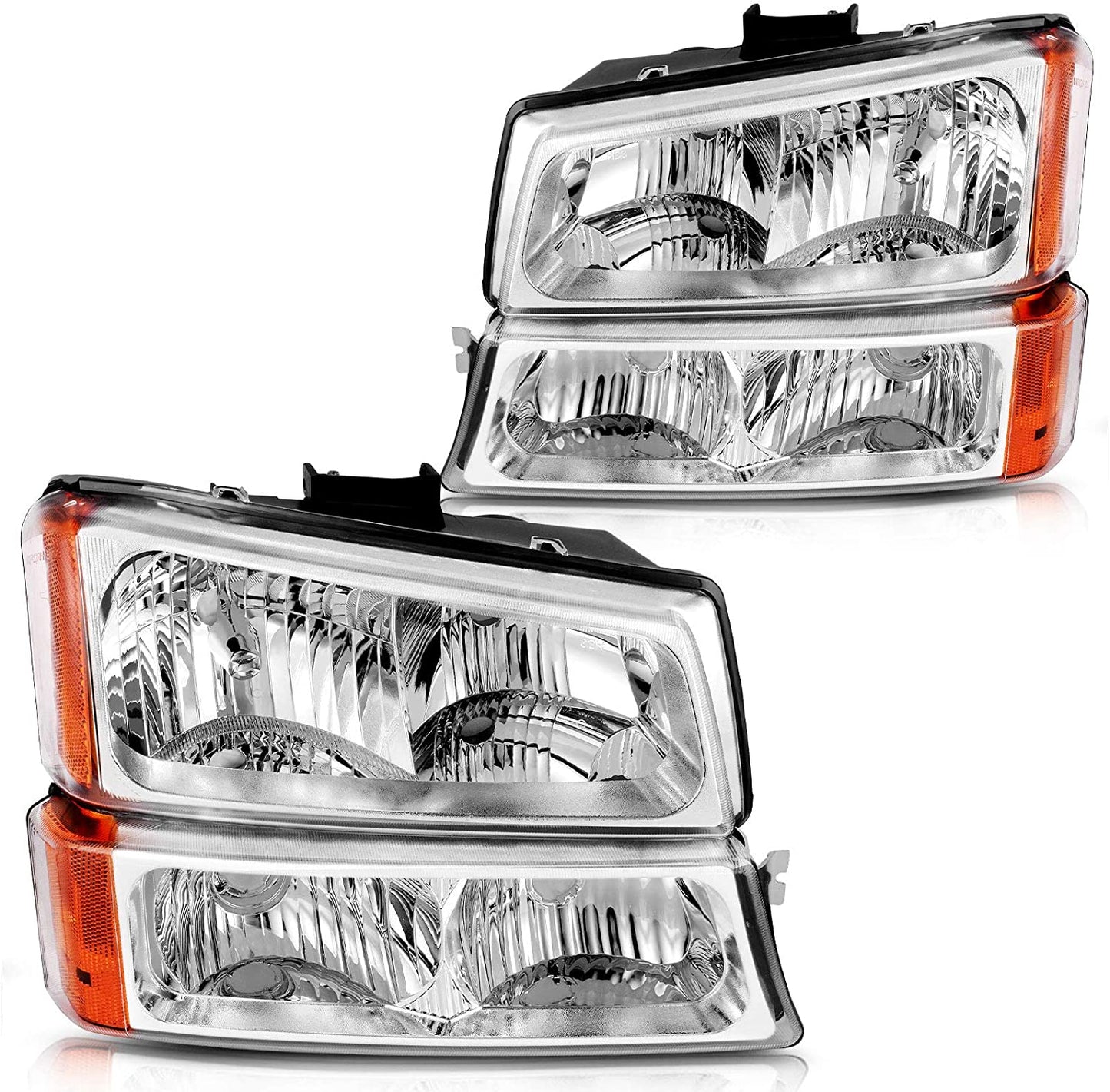 DWVO Headlight Assembly Compatible with Chevy Silverado Avalanche 1500 2500 3500 Black with Clear Housing
